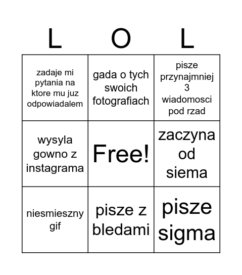 Franek Sadoch Bingo Card