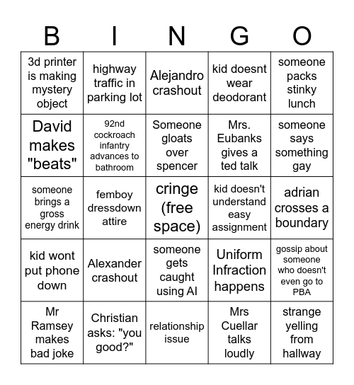 PBA Bingo Card