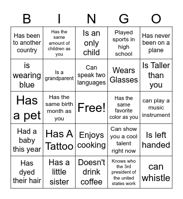 FIND SOMEONE WHO Bingo Card