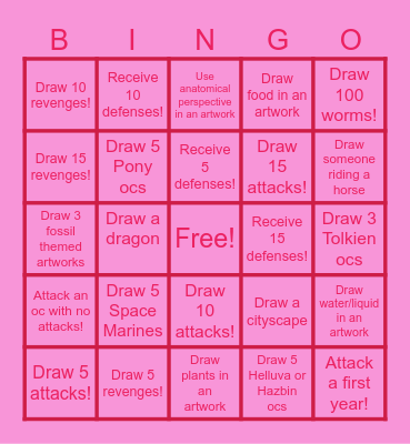 ArtFight 2025 CRYSTALS Bingo Card