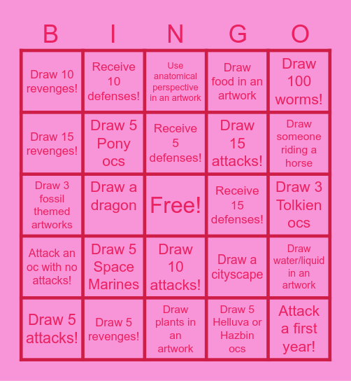 ArtFight 2025 CRYSTALS Bingo Card