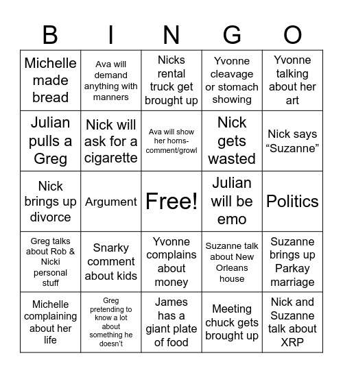 Simms Bingo Card