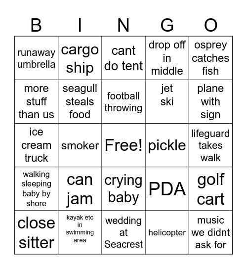 BEACH Bingo Card