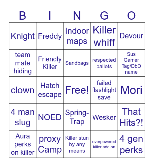 Survivor DbD Bingo Card