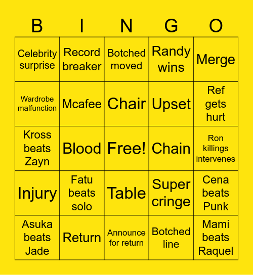 Night of Champions 2025 Bingo Card