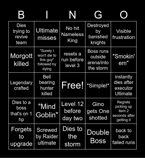 Gino Stream Bingo! Nightreign Edition Bingo Card