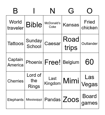 Cindy’s 60th Bingo Card