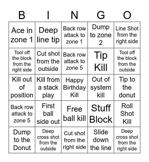 Volleyball BINGO Card