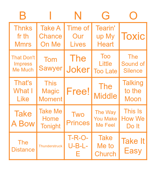 T is for TESSA! Bingo Card