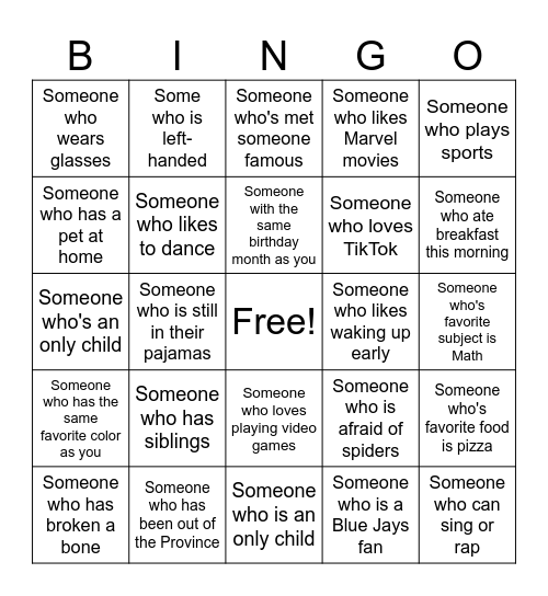Human Bingo Card