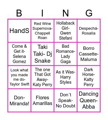 Bingo Musical Bingo Card
