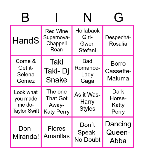 Bingo Musical Bingo Card
