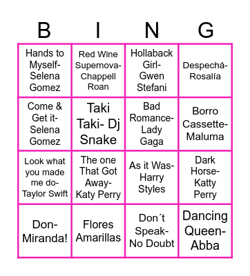Bingo Musical Bingo Card