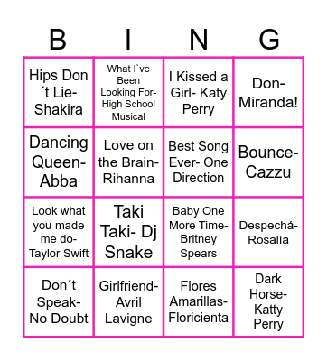 Bingo Musical Bingo Card