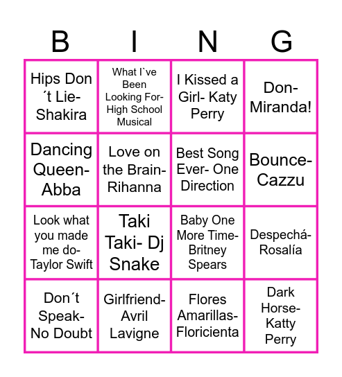 Bingo Musical Bingo Card