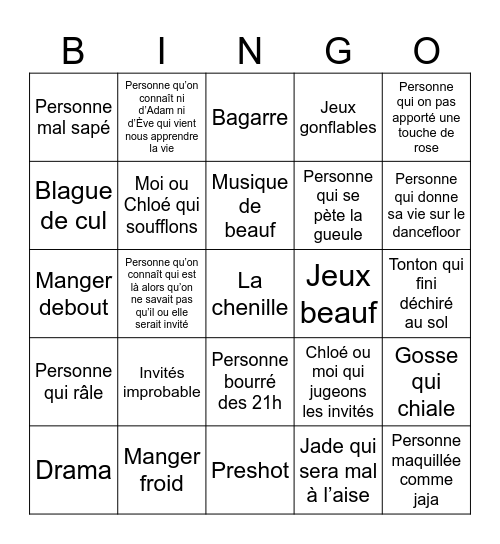 Anniversaire de tonton Bingo Card