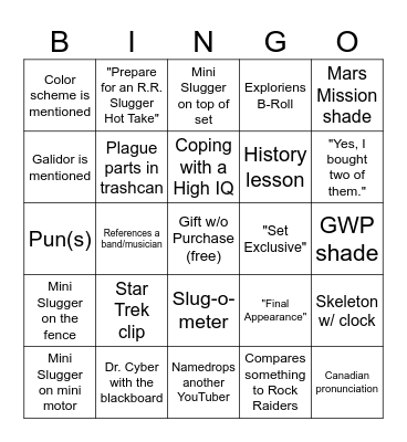 R.R. Slugger Bingo Card