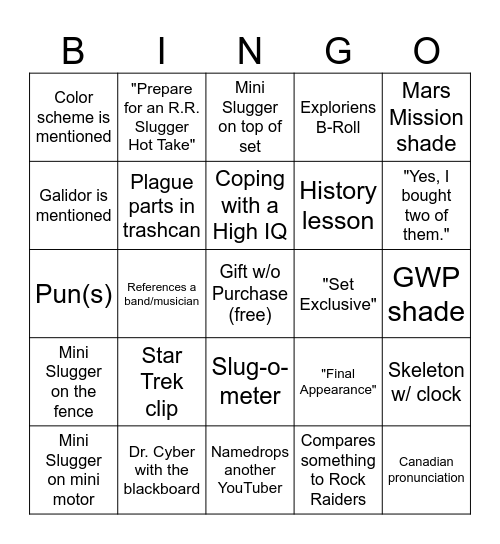 R.R. Slugger Bingo Card
