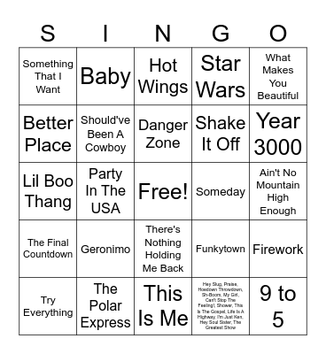 SINGO Bingo Card