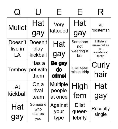 Make Out Bingo Card