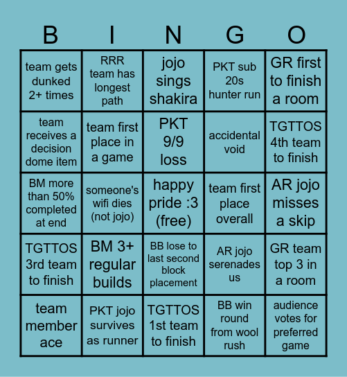 MCC Pride 25 Aqua Axolotls Bingo Card
