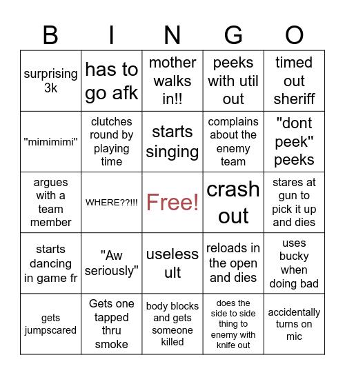 Evelyn playing val Bingo Card