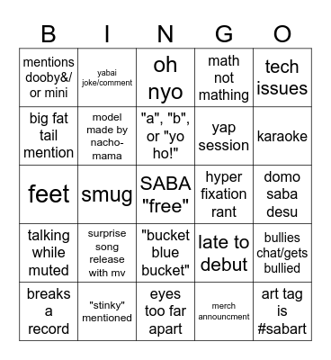 Saba Debut Bingo Card