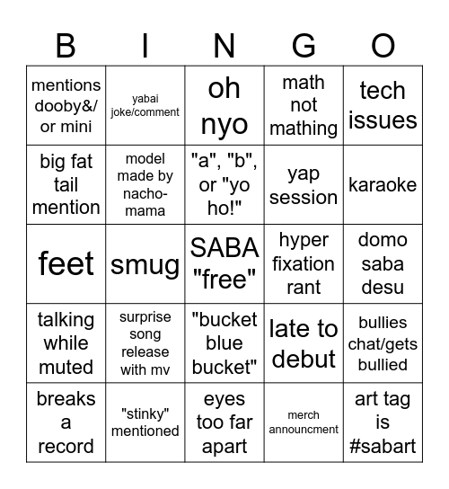 Saba Debut Bingo Card