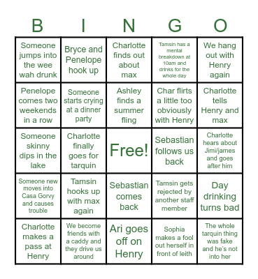 Tuxedo Summer 2025 Bingo Card