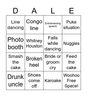 Dale and Alyes Wedding Bingo Card