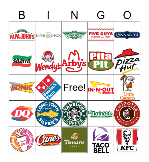 FAST FOOD LOGOS Bingo Card