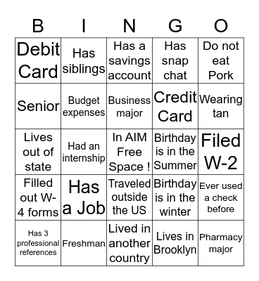 Who Are You? Bingo Card