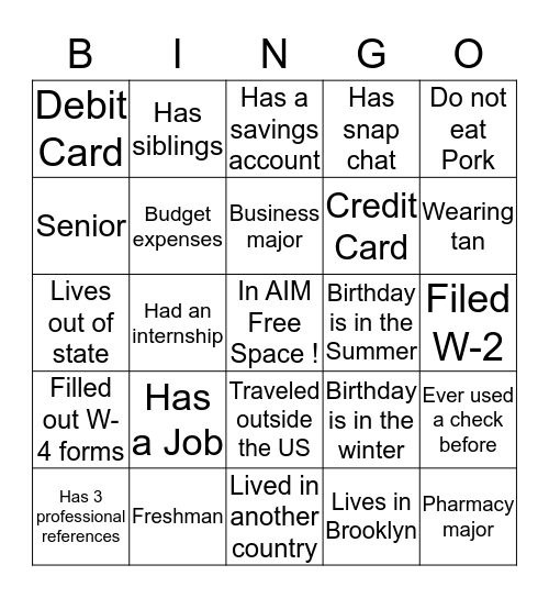 Who Are You? Bingo Card