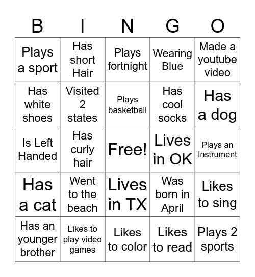 Camper Bingo Card