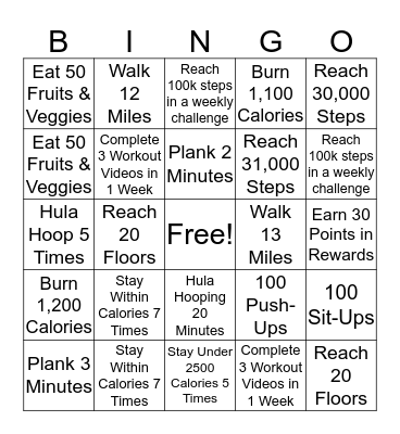 Healthy BINGO Card