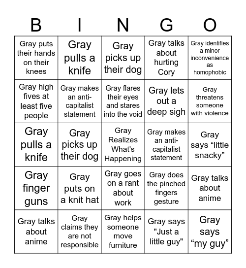 Gray Bingo Card