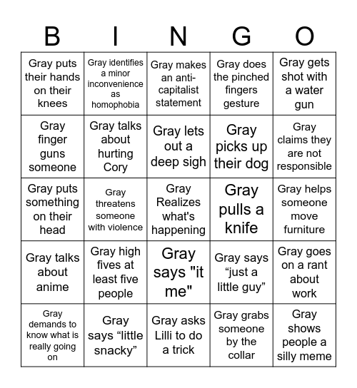 Gray Bingo Card