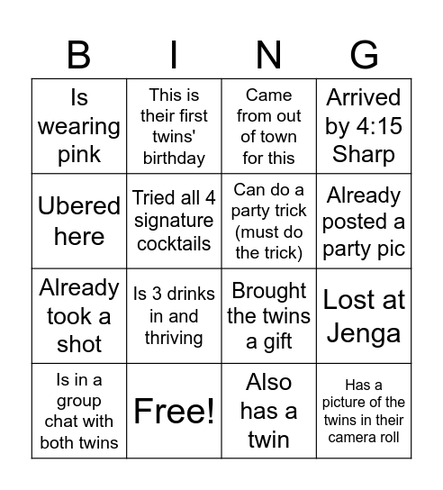 Twins Dirty Thirty Bingo Card