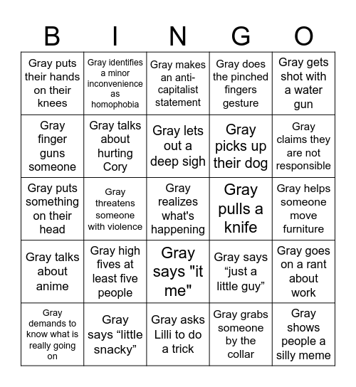 Gray Bingo Card