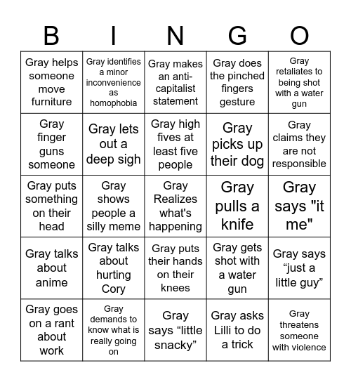 Gray Bingo Card