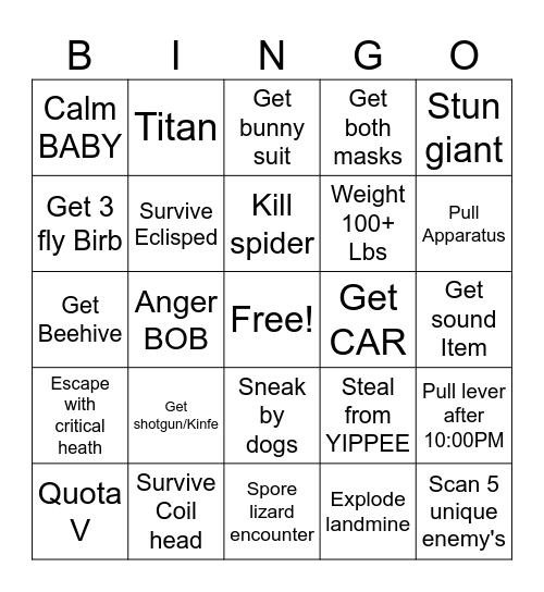 Lethal Bingo Card