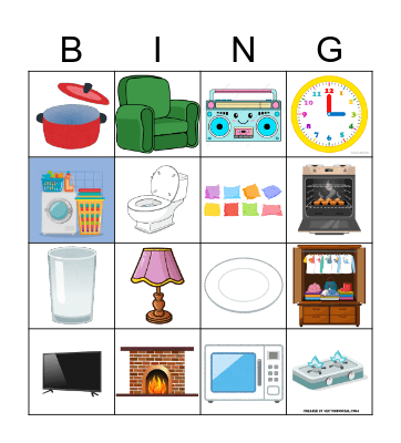 OBJECTS IN MY HOUSE Bingo Card