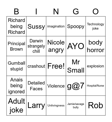 Gumball Bingo Card