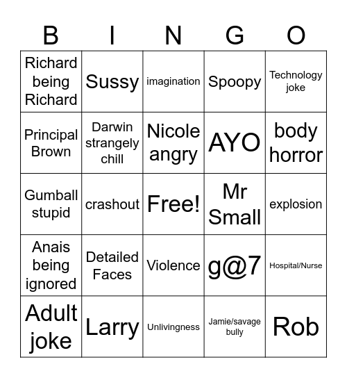 Gumball Bingo Card