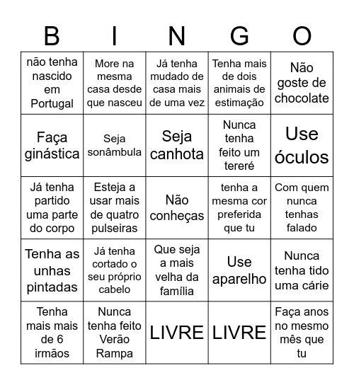 Encontra alguém que... Bingo Card