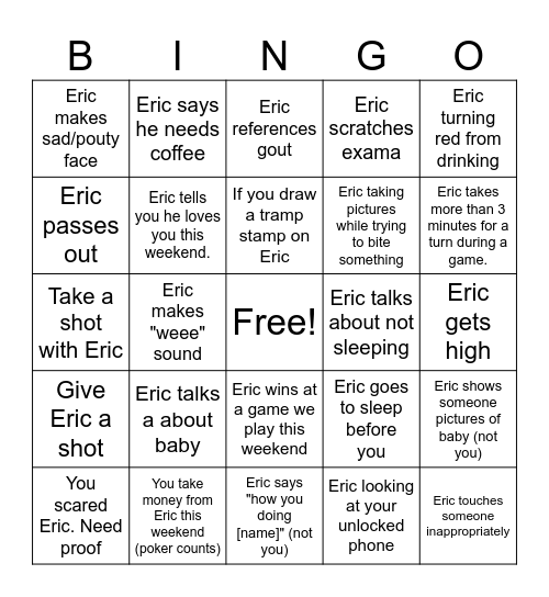 Eric Bingo Card