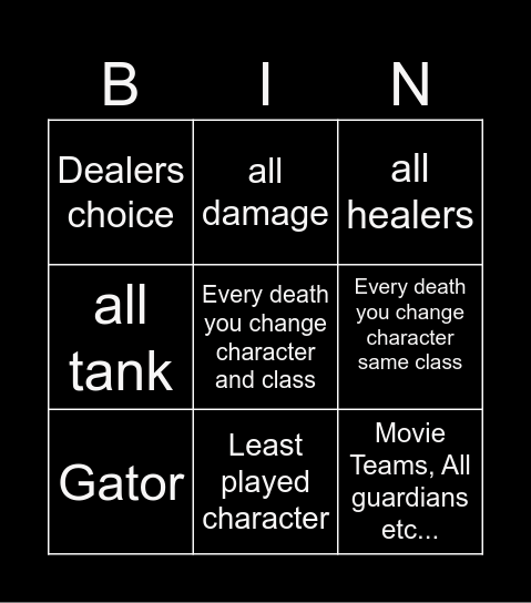 Rival's comp BINGO Card