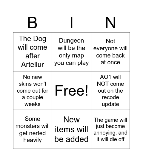 PC2 BINGO Card