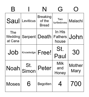 Jesus Bingo Card