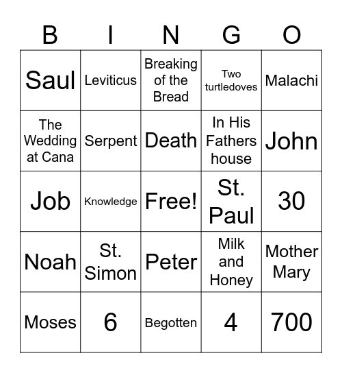 Jesus Bingo Card